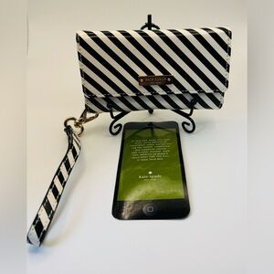 Kate Spade Black White Stripe Wristlet Wallet Clutch Gold Hardware